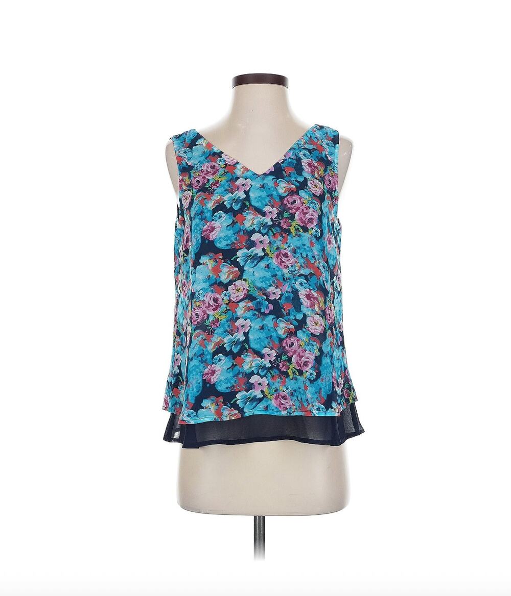 Romeo & Juliet Sleeveless V-Neck Flowy Floral Blouse Size S Bloomcore Summer